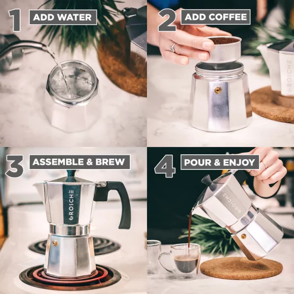 GROSCHE MILANO Stovetop Espresso Maker - Chrome - Image 3
